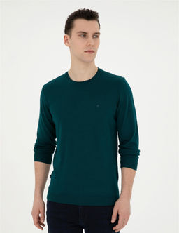 Ye_il Slim Fit Bisiklet Yaka Y_n Kar___ml_ Basic Triko Kazak - Pierre cardin фото 3
