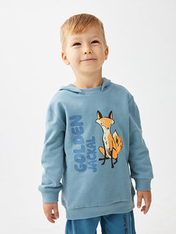 Uzun Kollu Bask?l? Erkek Bebek Hoodie