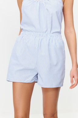 Trendyolmilla Mavi Cizgili Ip Ask?l? Poplin Sortlu Dokuma Pijama Tak?m? THMSS24PT00049  фото 5