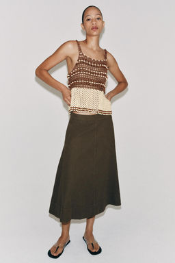 FALDA MIDI CON LINO ZW COLLECTION / Marr?n / Topo