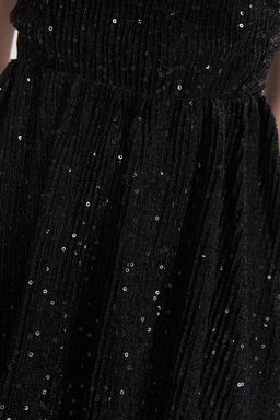 Siyah Etegi Belden Ac?lan Payet Mini Abiye Gece Mezuniyet Elbisesi TPRSS25EL00286