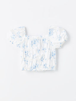 Kare Yaka ?i?ekli K?z ?ocuk Crop Bluz - Waikiki фото 2