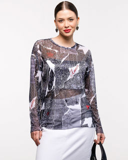 авторский Лонгслив из сетки с принтом - Sahar art lab фото 2