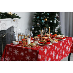 Скатерть новогодняя «Доляна» Белые снежинки 220×149± 3 см, 100% хлопок, 164 г/м²