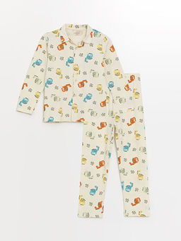 Polo Yaka Uzun Kollu Bask?l? Erkek Bebek Pijama Tak?m?
