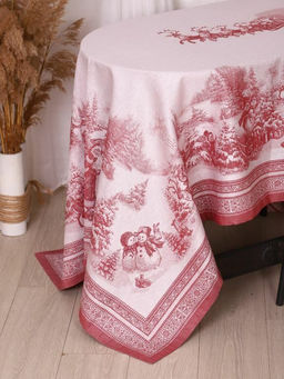 Скатерть Премиум Дед Мороз и Снегурочка-красн. 150*220 см. п/лен - Лен поволжья фото 2