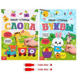 Обучающие книги с маркером Пиши-стирай. Слова и буквы, 2 шт. по 12 стр.