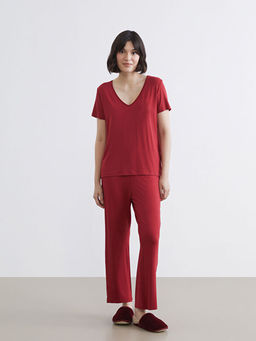 V Yaka Dantel Detayl? Kad?n Pijama Tak?m?