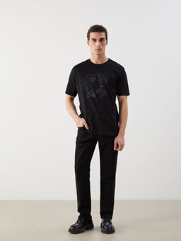 Bisiklet Yaka Bask?l? Penye Erkek Ti??rt