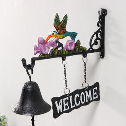 Колокол сувенирный чугун Колибри цветной 28х9,7х31 см
