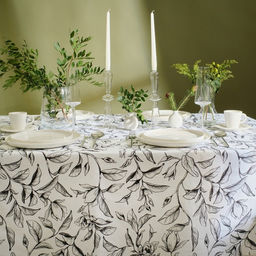 Скатерть «Доляна» Plant leaves, 146×250 см, 100% хлопок, рогожка 164 г/м²
