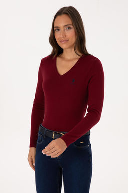 Kad_n Bordo V Yaka Basic Kazak Sepette S_rpriz _ndirim - U.s. polo assn фото 3