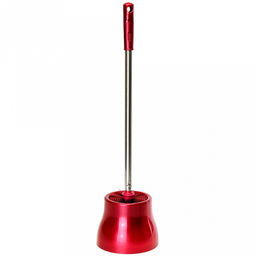 Ерш унитазный пластмассовый со съемной ручкой из нержавеющей стали "Металлик" 49см, с подставкой д13,5см h10,5см, бордо (Китай)