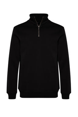 Siyah Regular/Normal Kesim Dik Yaka Fermuarl? Pamuklu Basic Ici Polarl? Sweatshirt TMNAW24SW00041