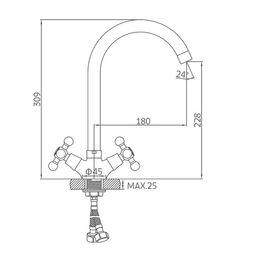 Смеситель для кухни Accoona A4571A, двухвентильный, с гайкой, латунь, сатин