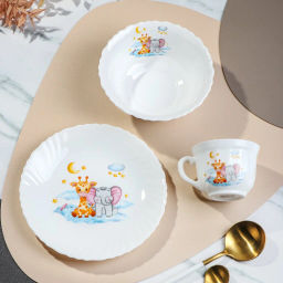 Набор посуды Жирафик, стеклокерамика, 3 шт, тарелка 19см, пиала 15см, кружка 190мл (469524) /DANIKS/