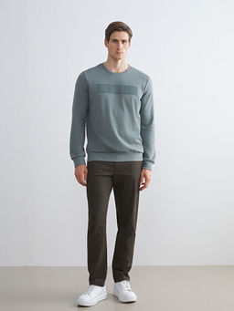 Bisiklet Yaka Uzun Kollu Bask?l? Erkek Sweatshirt
