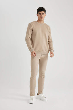 Базовый хлопковый свитшот обычного кроя с круглым вырезом - Defacto фото 2