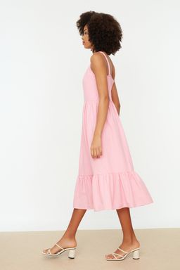 Pembe Skater/Belden Ac?lan Fermuar Detayl? Midi Astarl? Dokuma Elbise TWOSS20EL2208 - Trendyolmilla фото 2