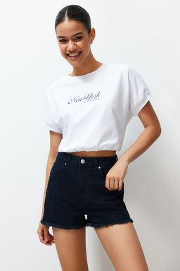 TRENDYOLMILLA Ac?k Mavi Y?rt?kl? Denim Sort TWOSS22SR00047