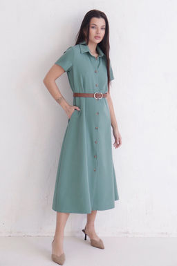 Платье-рубашка удлинённое в пыльном зелёном - Martichelli фото 5