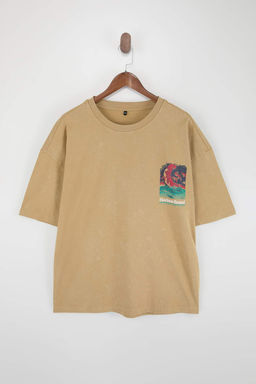 TRENDYOL MAN Buyuk Beden Vizon Orme Oversize/Genis Kesim Eskitme/Soluk Efektli %100 Pamuk T-shirt TMNSS25BF00016 - Trendyolmilla фото 5