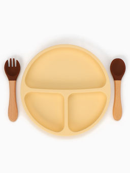 Тарелка детская секционная с ложкой и вилкой, 3 секции, молочный, Mum&Baby