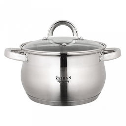 "Zeidan" "Barcelona" Кастрюля из нержавеющей стали 5,1л, д22см, h13,5см, стеклянная крышка, 5-ти слойное капсулированное дно, мерная шкала, подарочная упаковка (Китай) Подходит для всех видов плит, включая индукционную.