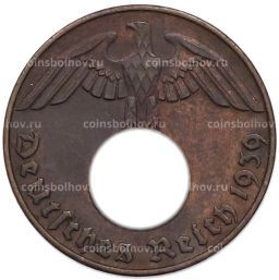 Монета 2 рейхспфеннига 1939 года D Германия