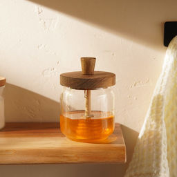 Баночка для мёда SL Home «Южная акация», 450 мл, 9×13.5 см, с крышкой и ложкой, стекло, прозрачная