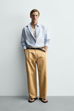 PANTAL?N CHINO STRAIGHT FIT ALGOD?N - LINO / Beige