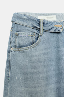 JEANS CINTURA DOBLADA TRF TIRO MEDIO ROTOS / Azul claro