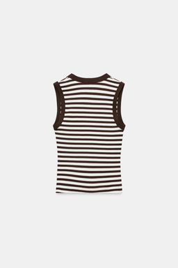 CAMISETA ALGOD?N  ESCOTE PICO / Rayas marrones