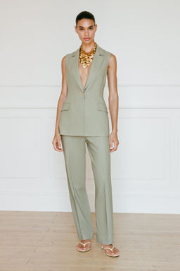 STRAIGHT-LEG LINEN BLEND TROUSERS