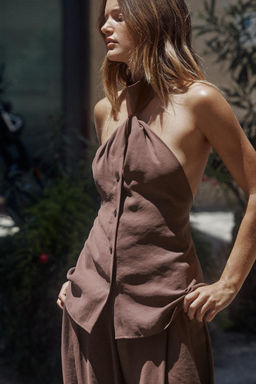KNOTTED HALTER WAISTCOAT TOP