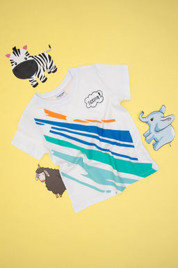 Erkek _ocuk Beyaz Bisiklet Yaka Ti__rt Sepette S_rpriz _ndirim