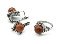 Кольцо Серьги с авантюрином имитация размер 18