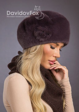 Шапка Берет экомех с украшением браун