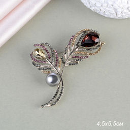 Брошь Перья павлина 5,5 см / GM273-49 /уп 24/ с жемчугом - Галеонтрейд фото 2