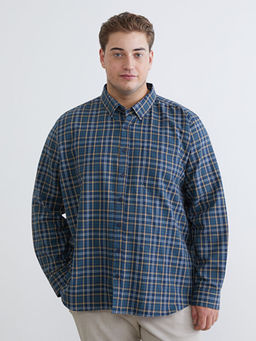 B?y?k Beden Regular Fit Uzun Kollu Ekose Gabardin Erkek G?mlek