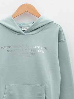 Kap??onlu Bask?l? Uzun Kollu K?z ?ocuk Sweatshirt - Waikiki фото 3