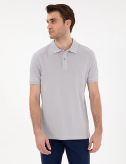 A__k Gri Slim Fit %100 Pamuk K_vr_lmaz Polo Yaka Basic Ti__rt