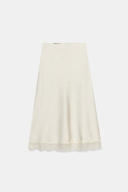 LACE TRIM SATIN MIDI SKIRT