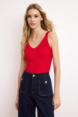 Siyah V Yaka Kal?n Ask?l? Fitilli Esnek Orme Atlet TWOSS26AL00027 - Trendyolmilla фото 5