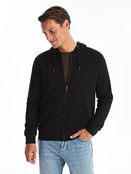 Kap??onlu Uzun Kollu Erkek Kal?n Fermuarl? Sweatshirt