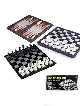 Шахматы, шашки, нарды, 3 в 1, магнитные, размер поля 33*33см (9818/3034) "High Quality", доска и фигуры пластиковые