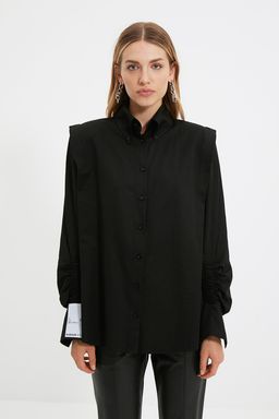 X Sagaza Studio Siyah Buzgu Detayl? Dokuma Poplin Gomlek TPRAW22GO1191