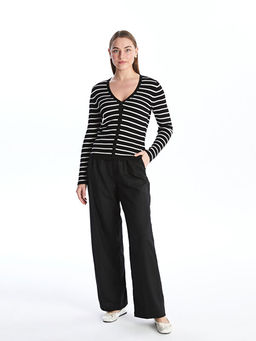 V Yaka ?izgili Uzun Kollu Kad?n Triko H?rka