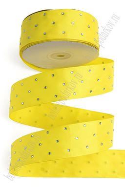 Лента репсовая со стразами 4 см*20 ярд (SF-6072) желтый №15