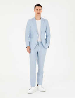 A__k Mavi Ex. Slim Fit %100 Keten Tak_m Elbise